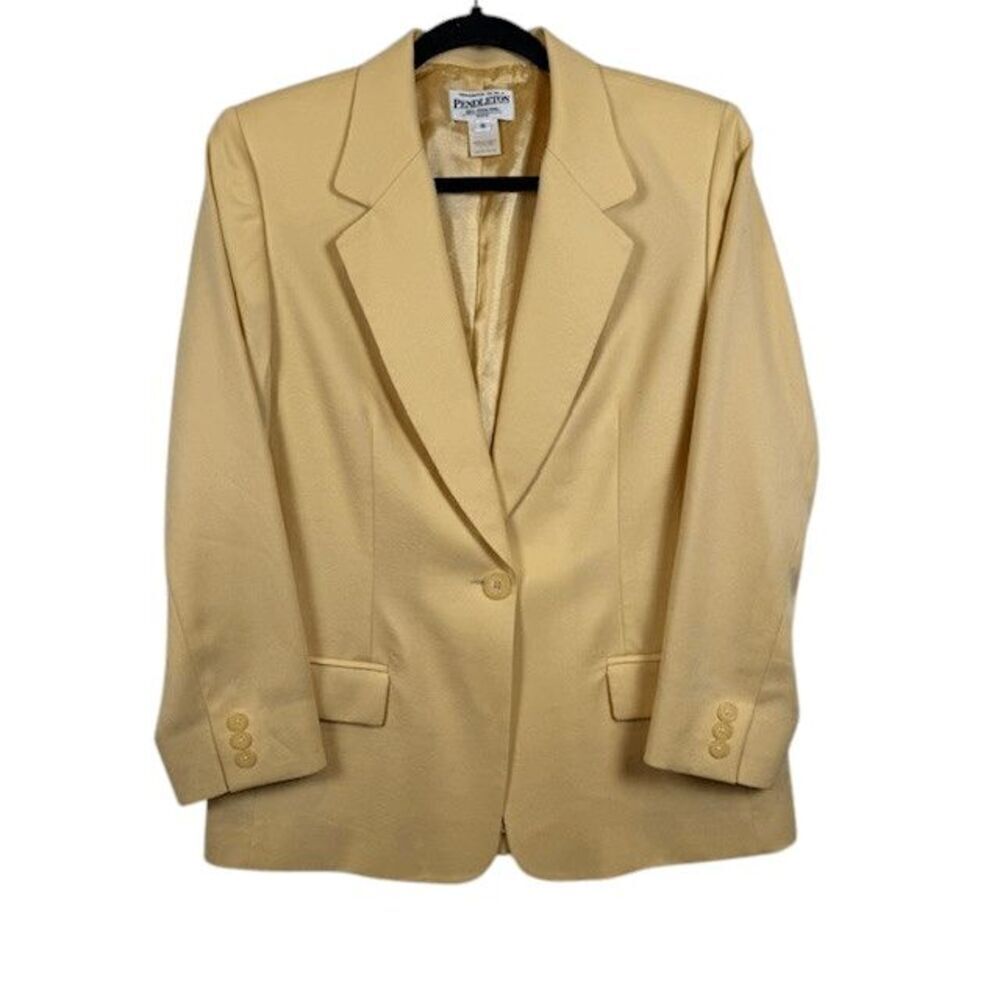 Vintage Pendleton Virgin Wool One Button Blazer Yellow‎ Lined Size 10 Petite